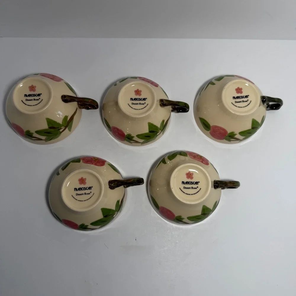 Franciscan Desert Rose Tea Cup and Saucer Set of 5 Vintage Pink Floral China